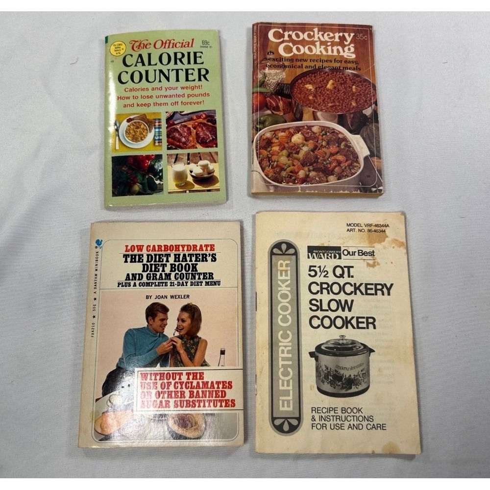 Vintage 70s Pocket Cookbook Lot Calorie Counter Crockery Slow Cooker Manual 4pc